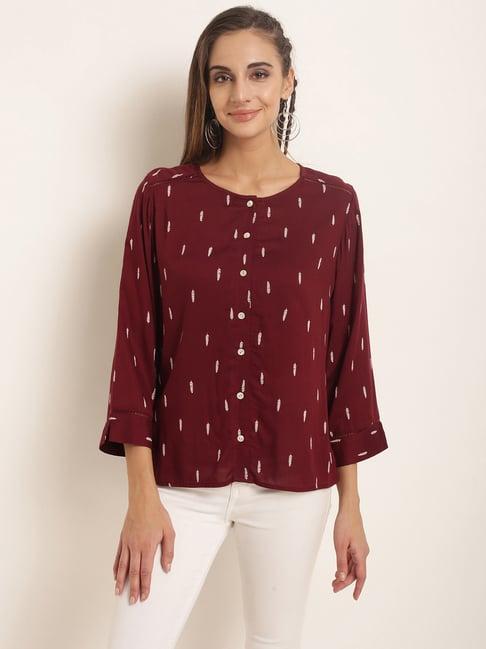 rare roots maroon printed top