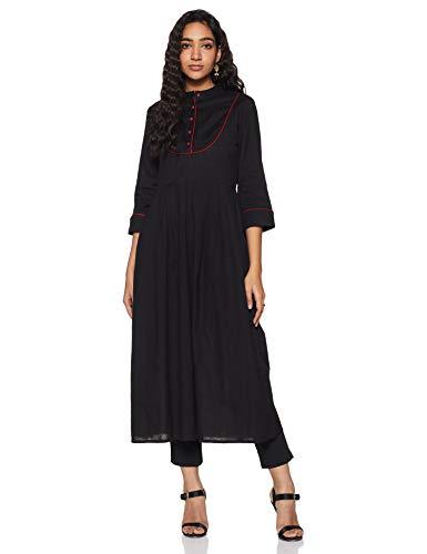 rare roots women's polyester regular fit kurta (rr156b_black_xl)