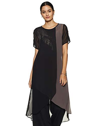 rare roots women's polyester regular fit kurta (rr252a_black_l)