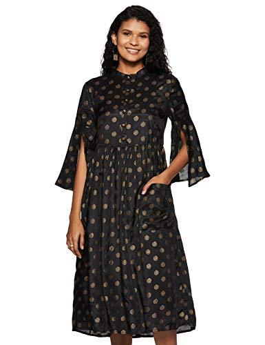 rare roots women's polyester regular fit kurta (rr548b_black_s)