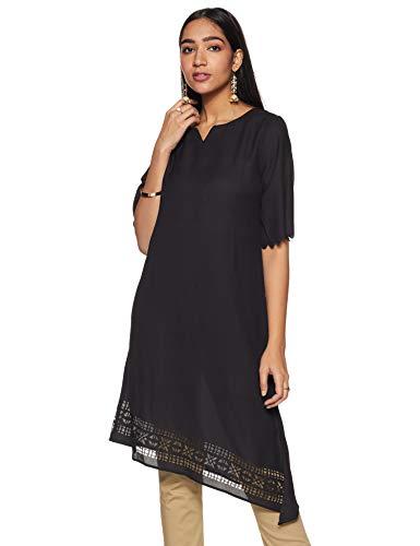 rare roots women's synthetic a-line kurta (rr354b_black_medium)