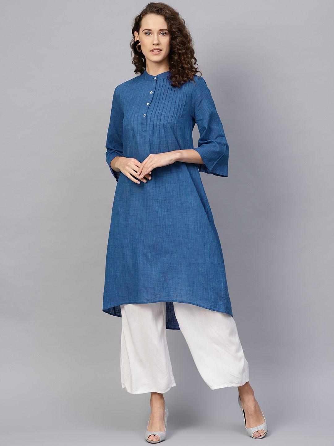 rare roots women blue handloom woven design a-line kurta