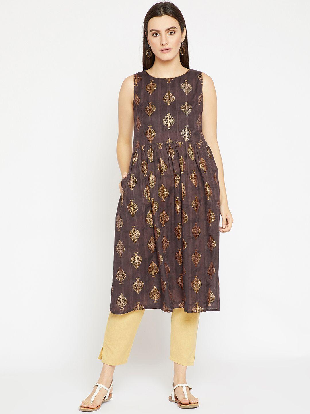 rare roots women brown printed a-line kurta