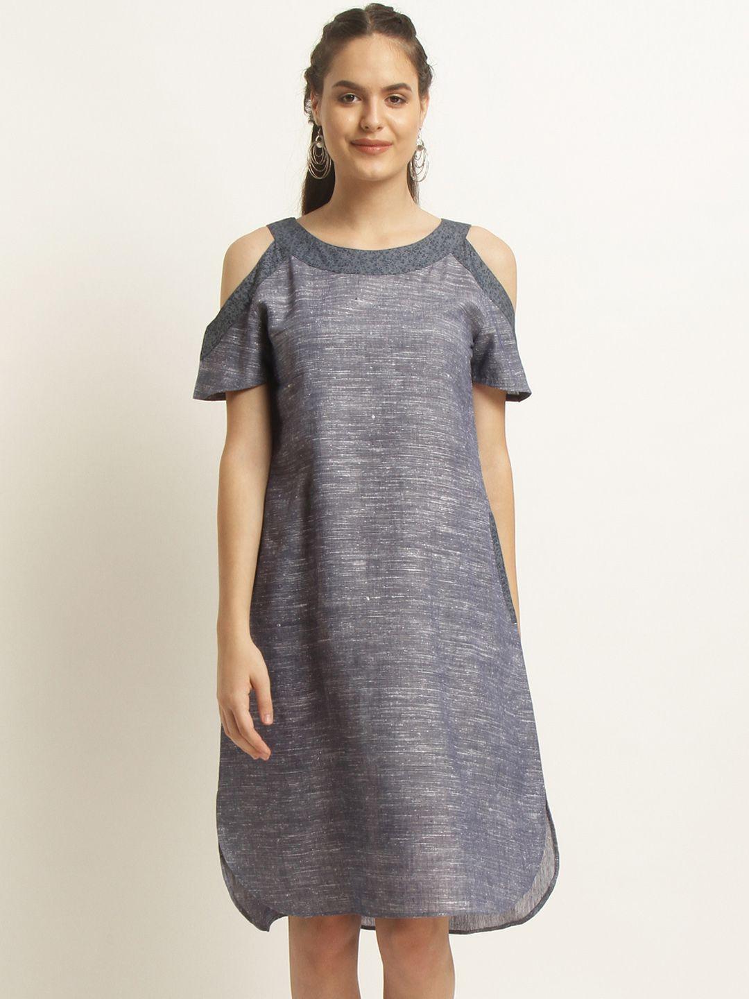 rare roots women grey self design a-line dress