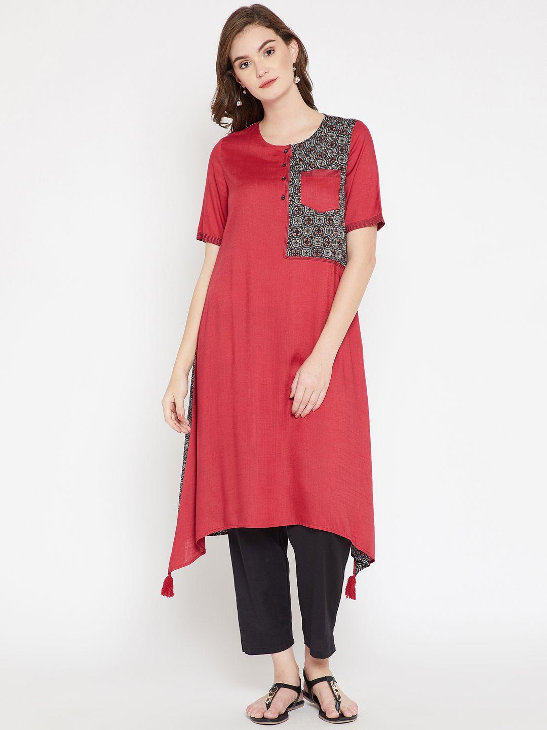 rare roots women maroon printed a-line kurta