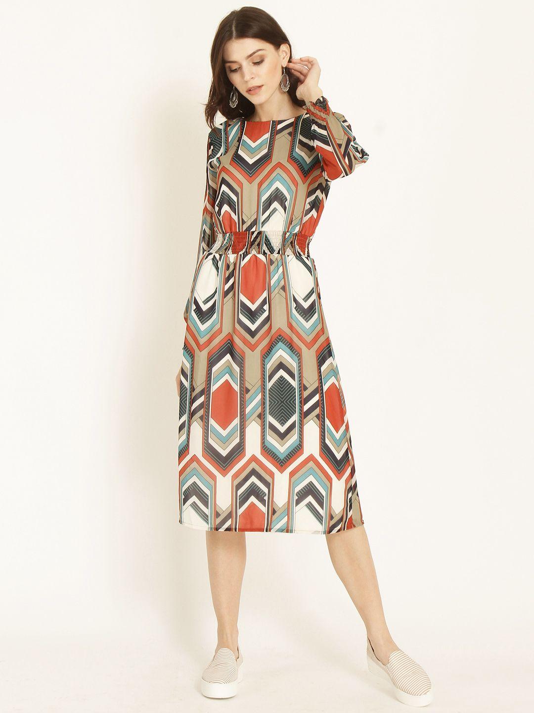 rare roots women multicoloured printed fit and flare dress