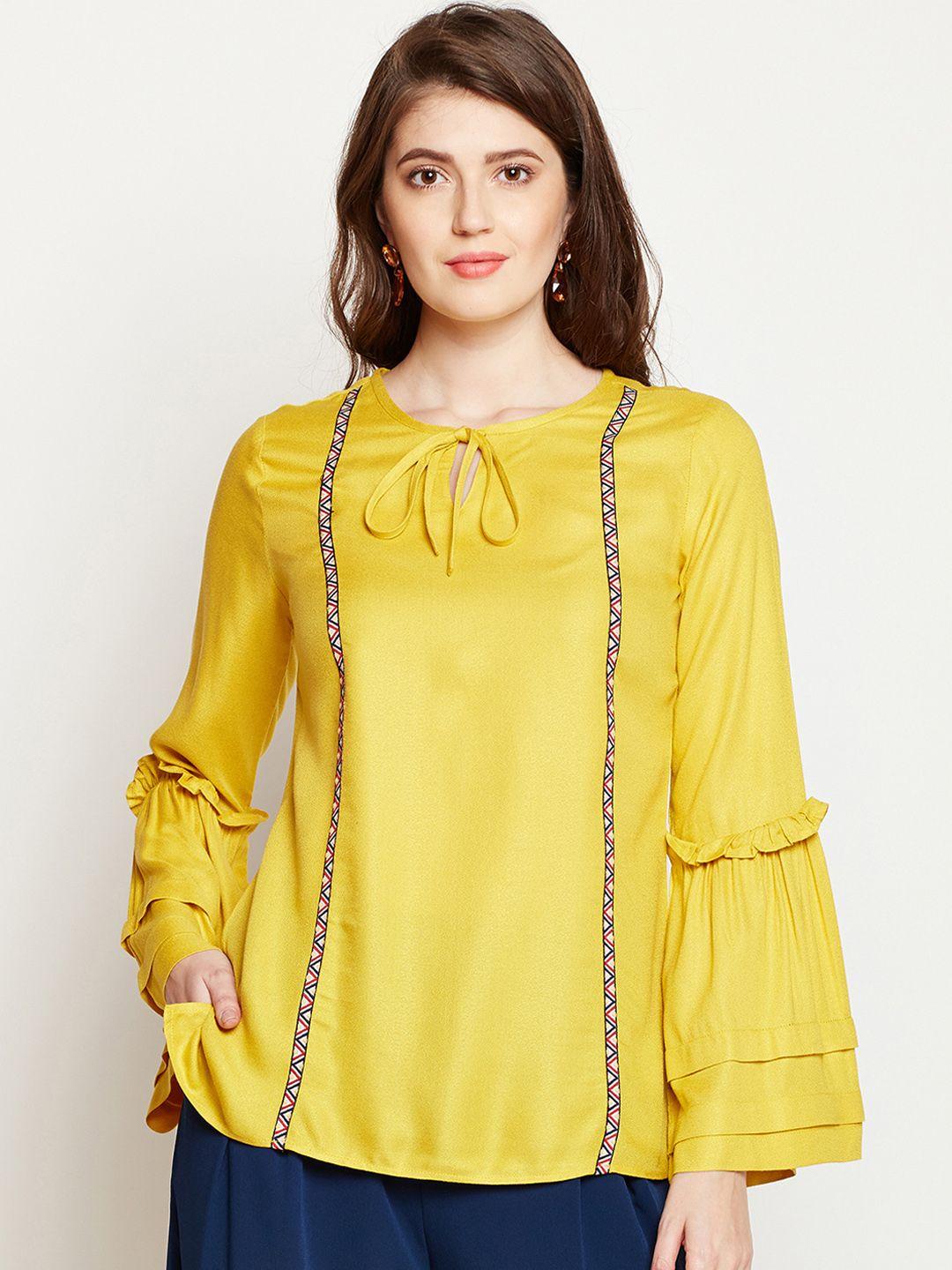 rare roots women mustard yellow solid top