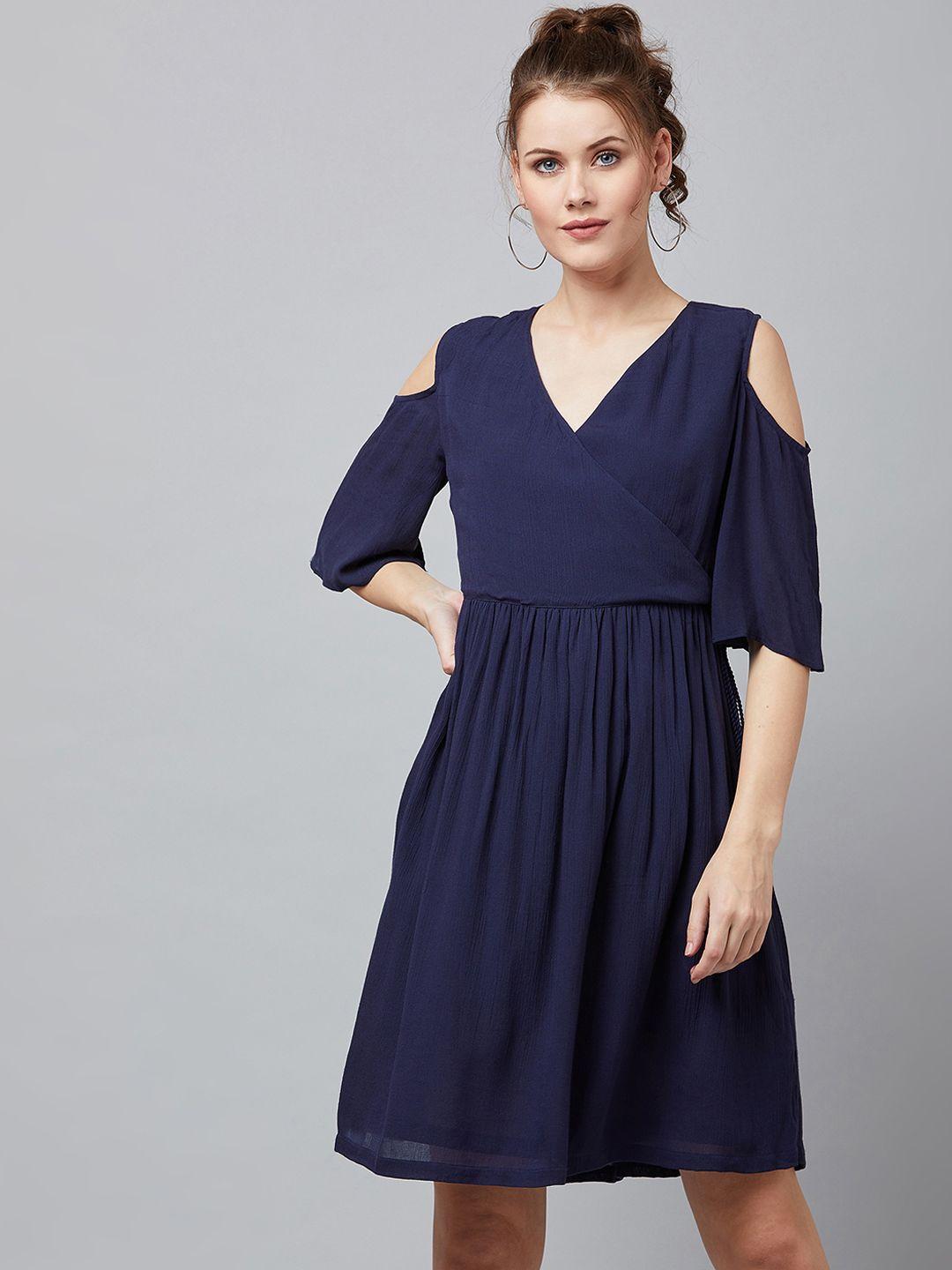 rare roots women navy blue solid empire dress