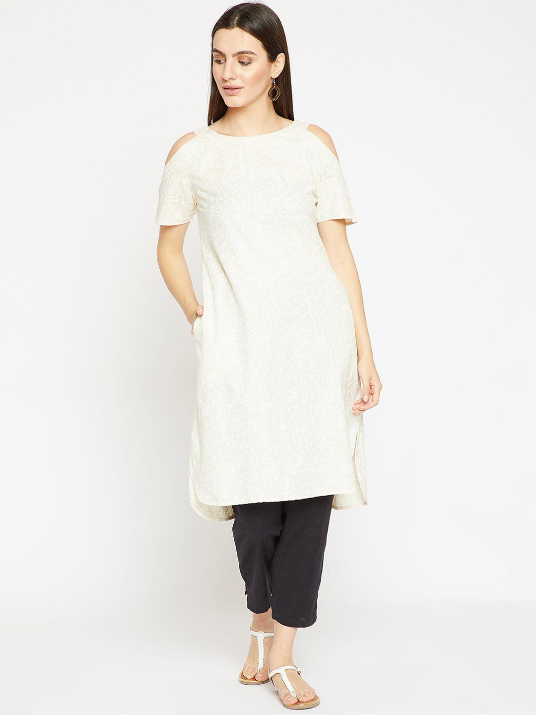 rare roots women off-white embroidered straight kurta