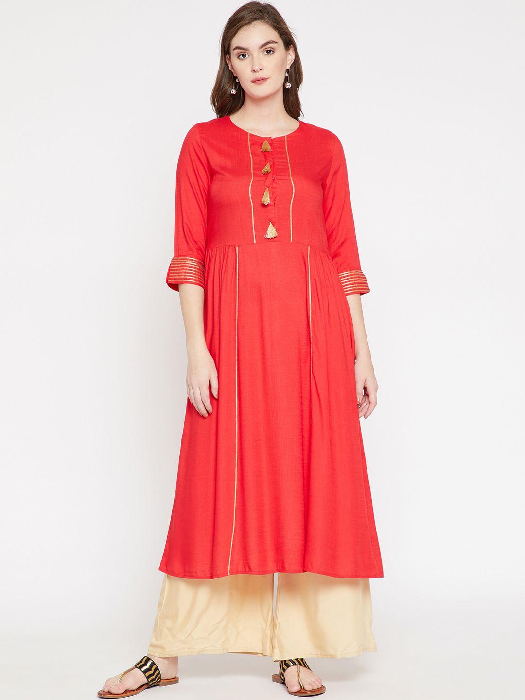 rare roots women red solid anarkali kurta