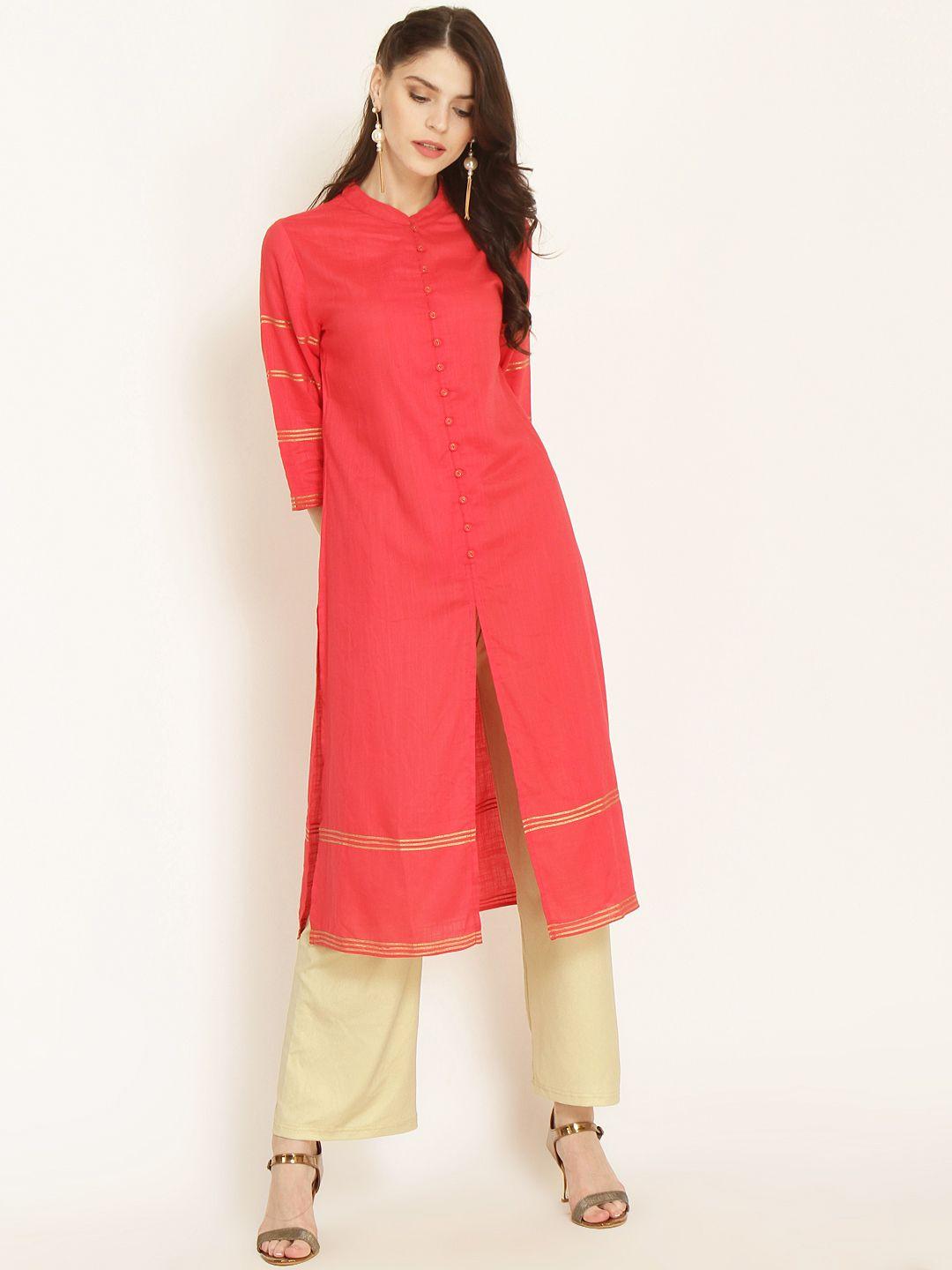 rare roots women red solid straight kurta