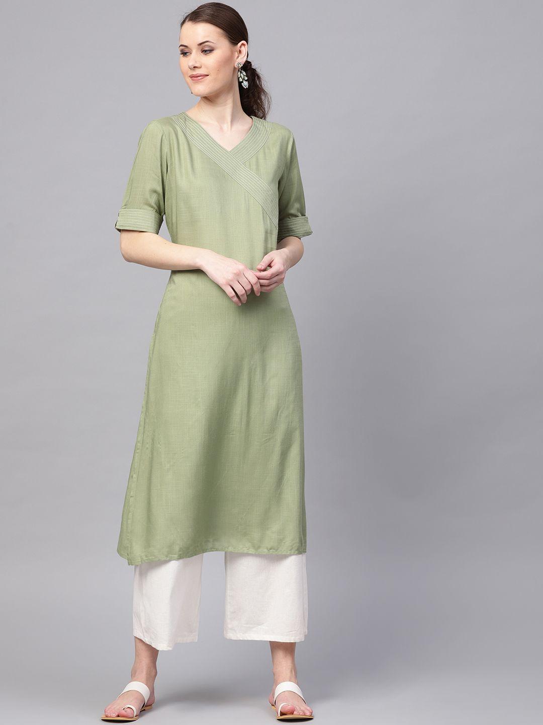 rare roots women sea green solid straight kurta