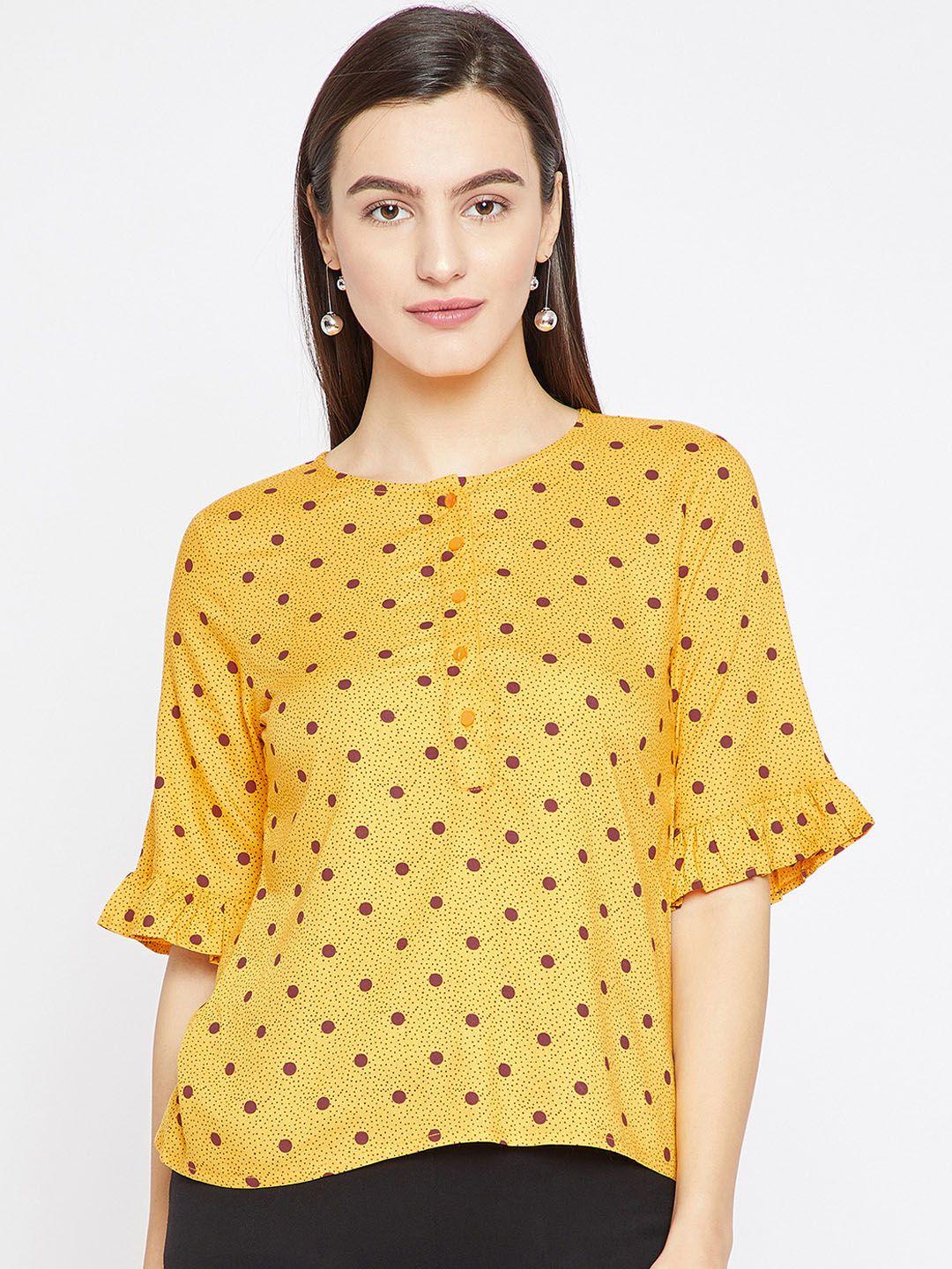 rare roots women yellow polka dot print top