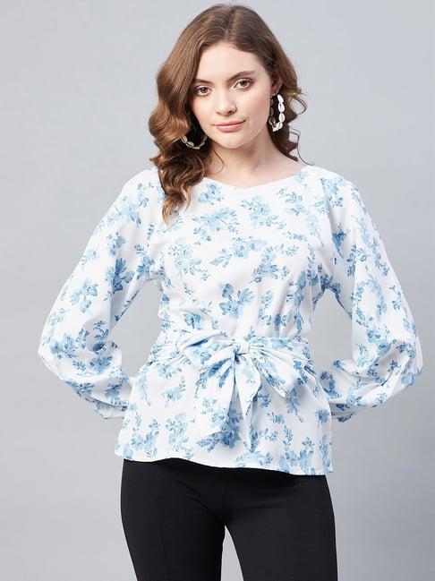 rare white & blue floral print top