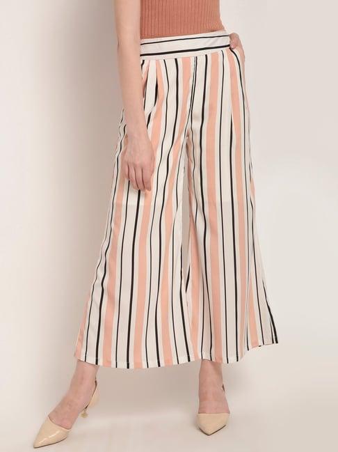 rare white & pink striped mid rise relaxed fit culottes