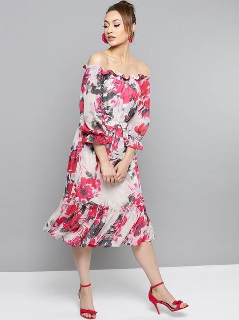 rare white floral print a-line dress