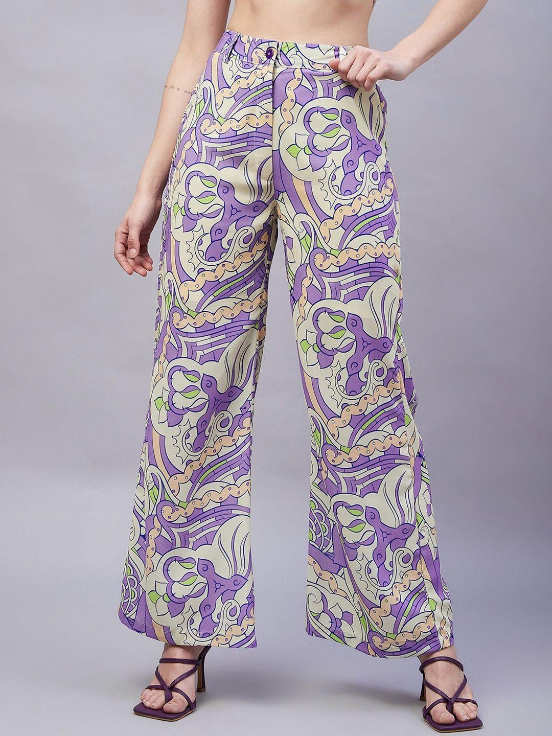 rare women abstract printed high-rise flared trousers