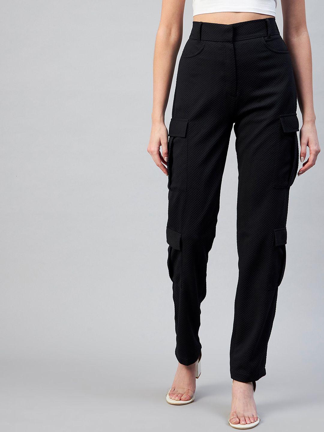 rare women black high-rise cargos trousers