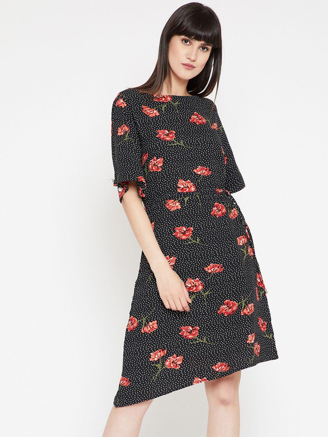 rare women black printed fit and flare dress