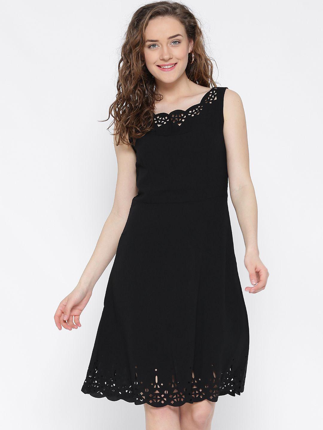 rare women black solid fit & flare dress