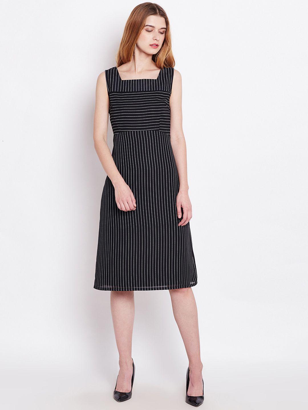 rare women black striped a-line dress