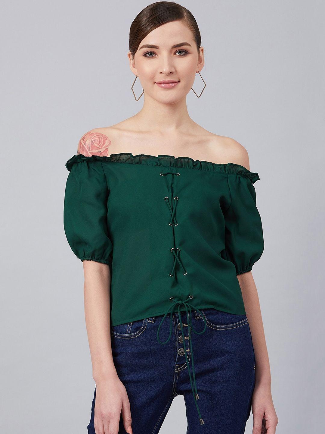 rare women green solid bardot top