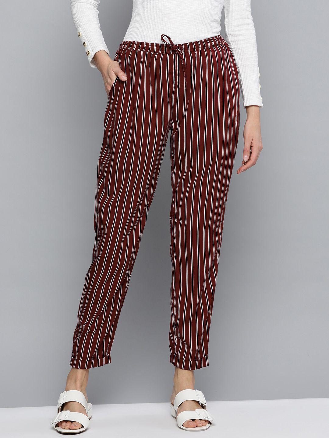 rare women maroon & black original regular fit striped joggers