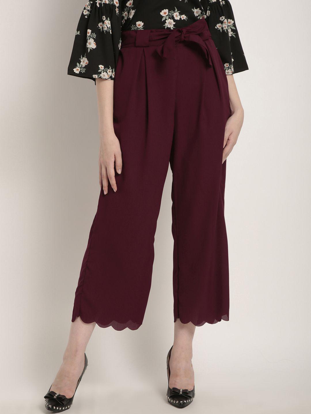 rare women maroon regular fit solid culottes