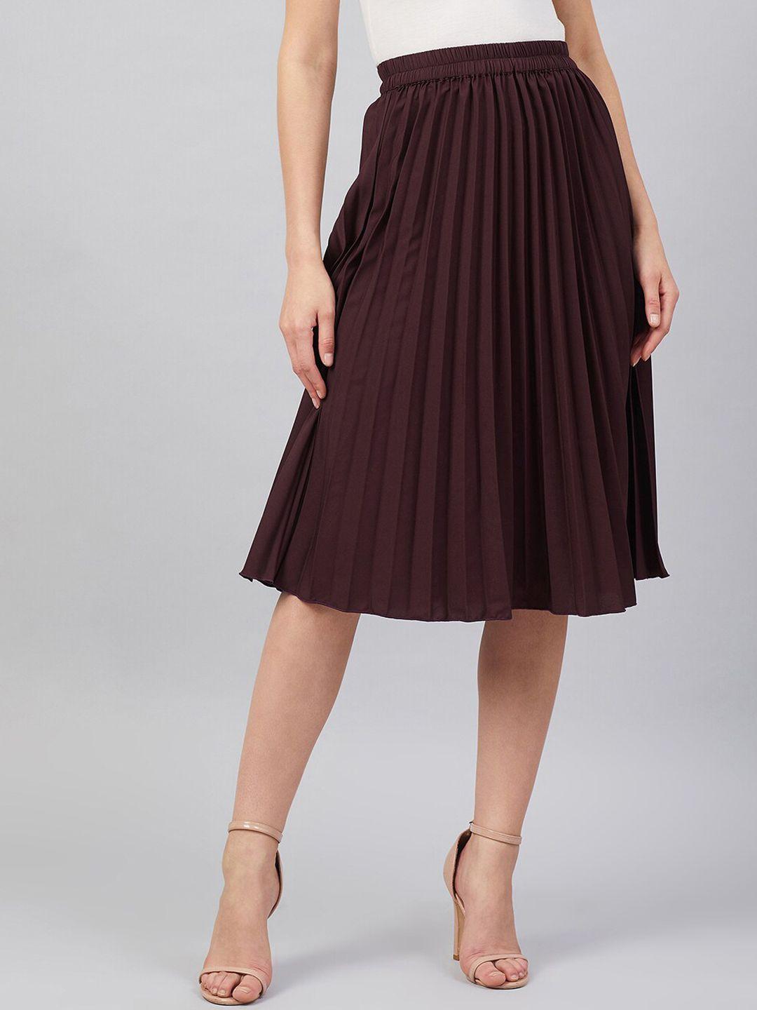 rare women maroon solid a-line midi skirt