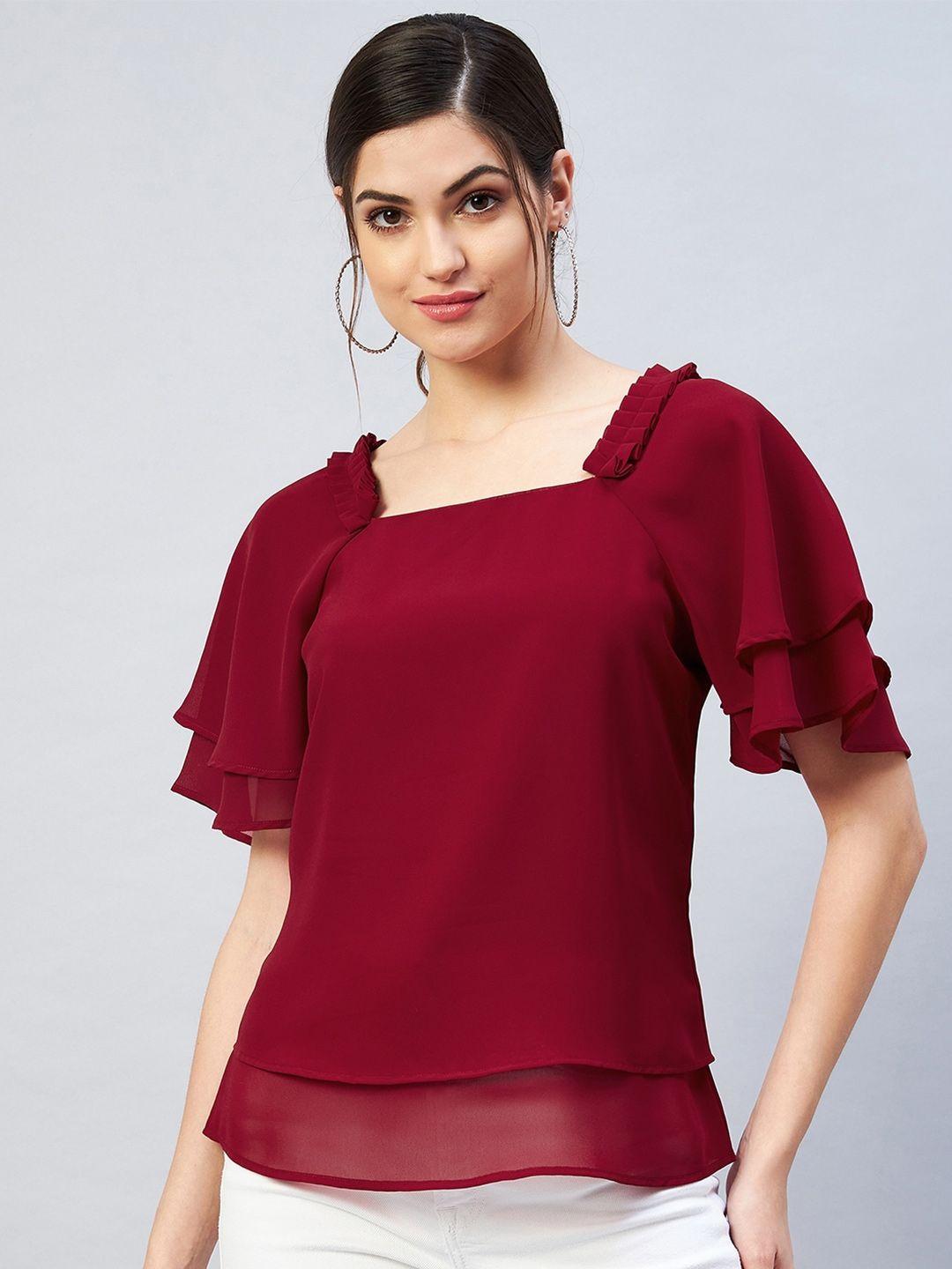 rare women maroon solid layered georgette top