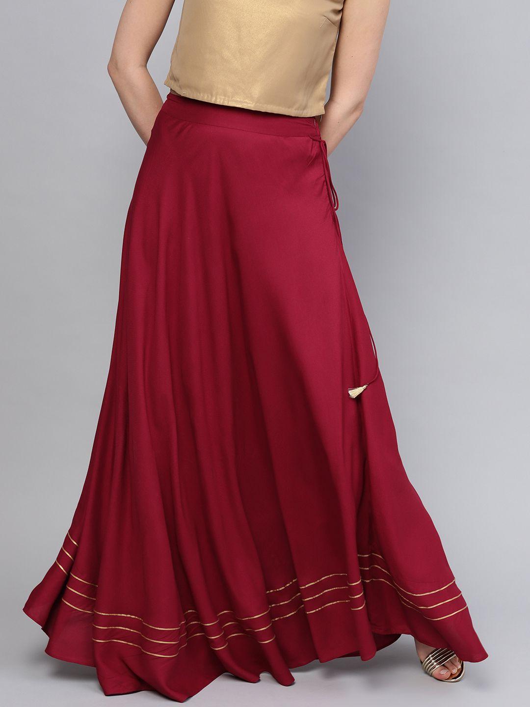 rare women maroon solid maxi skirt