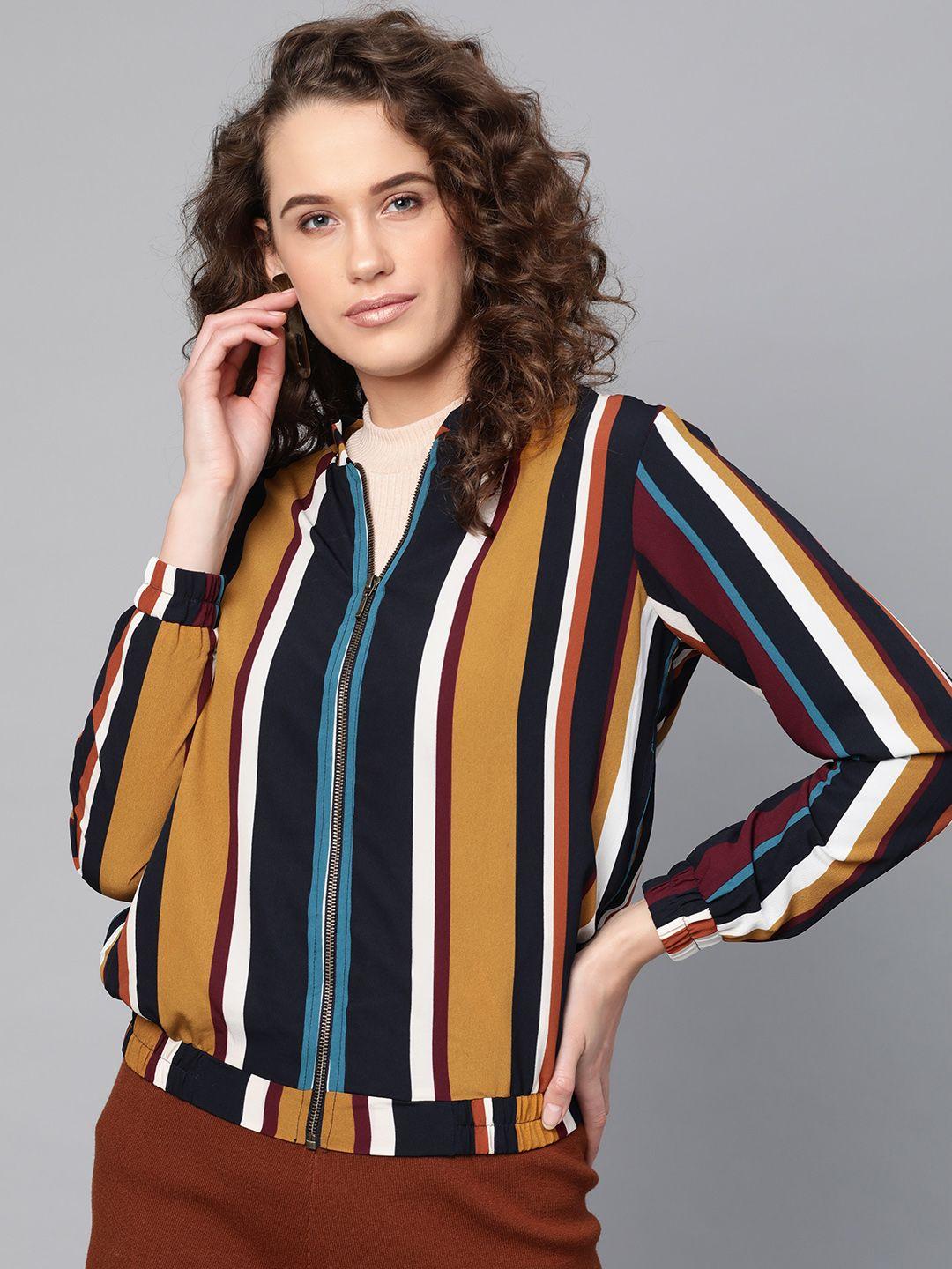 rare women multi-coloured striped bomber jacket