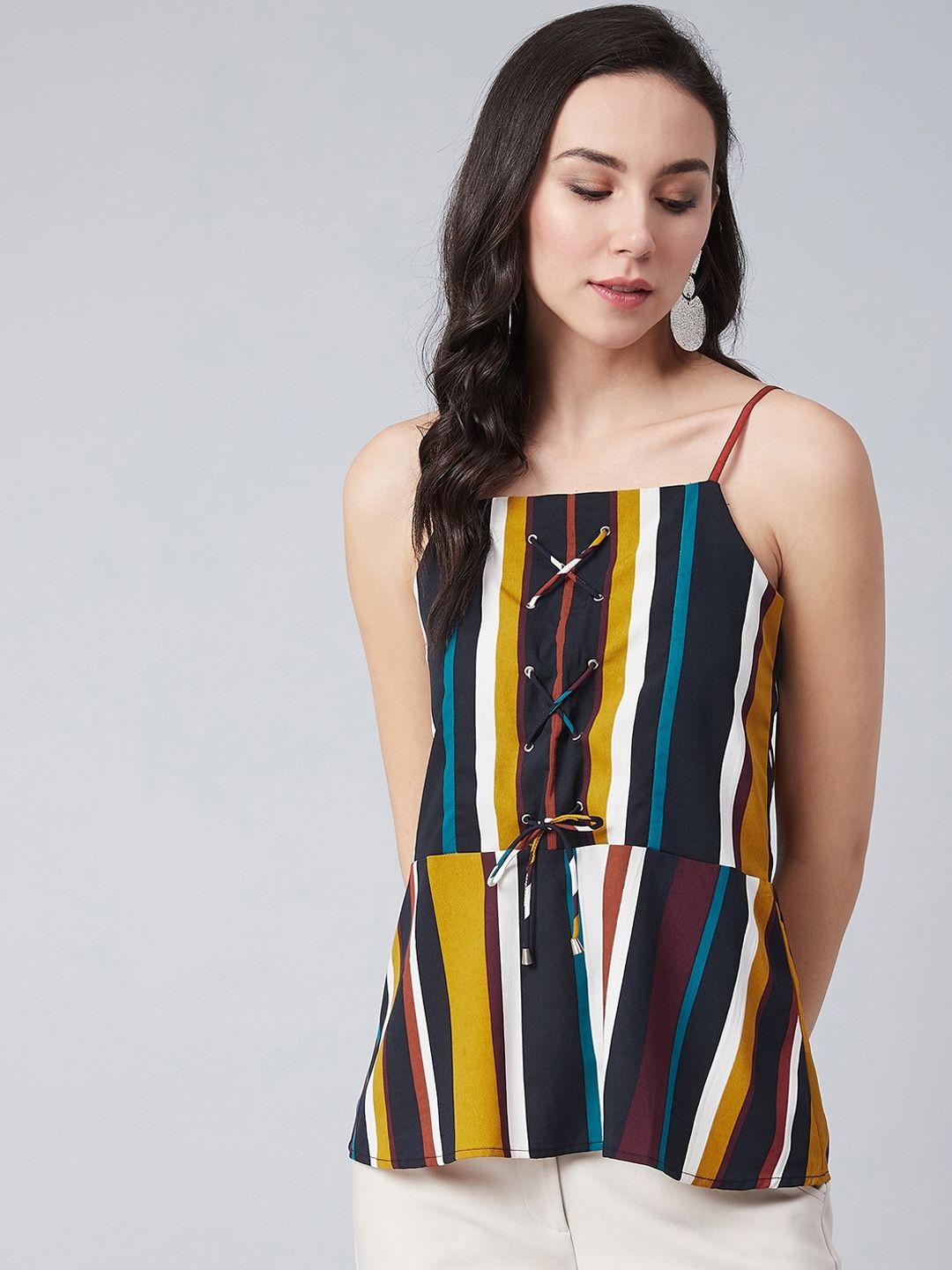 rare women multicoloured striped a-line top