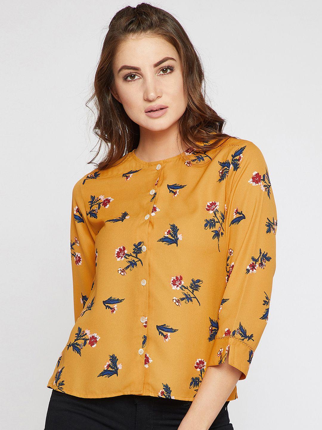 rare women mustard yellow floral printed top