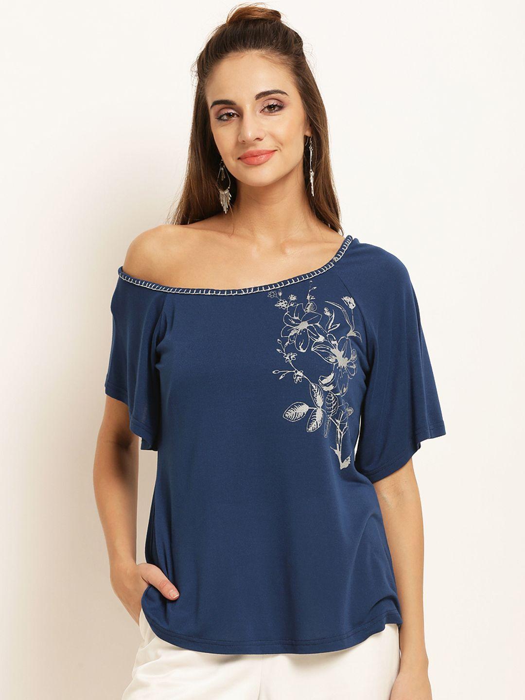 rare women navy blue printed top