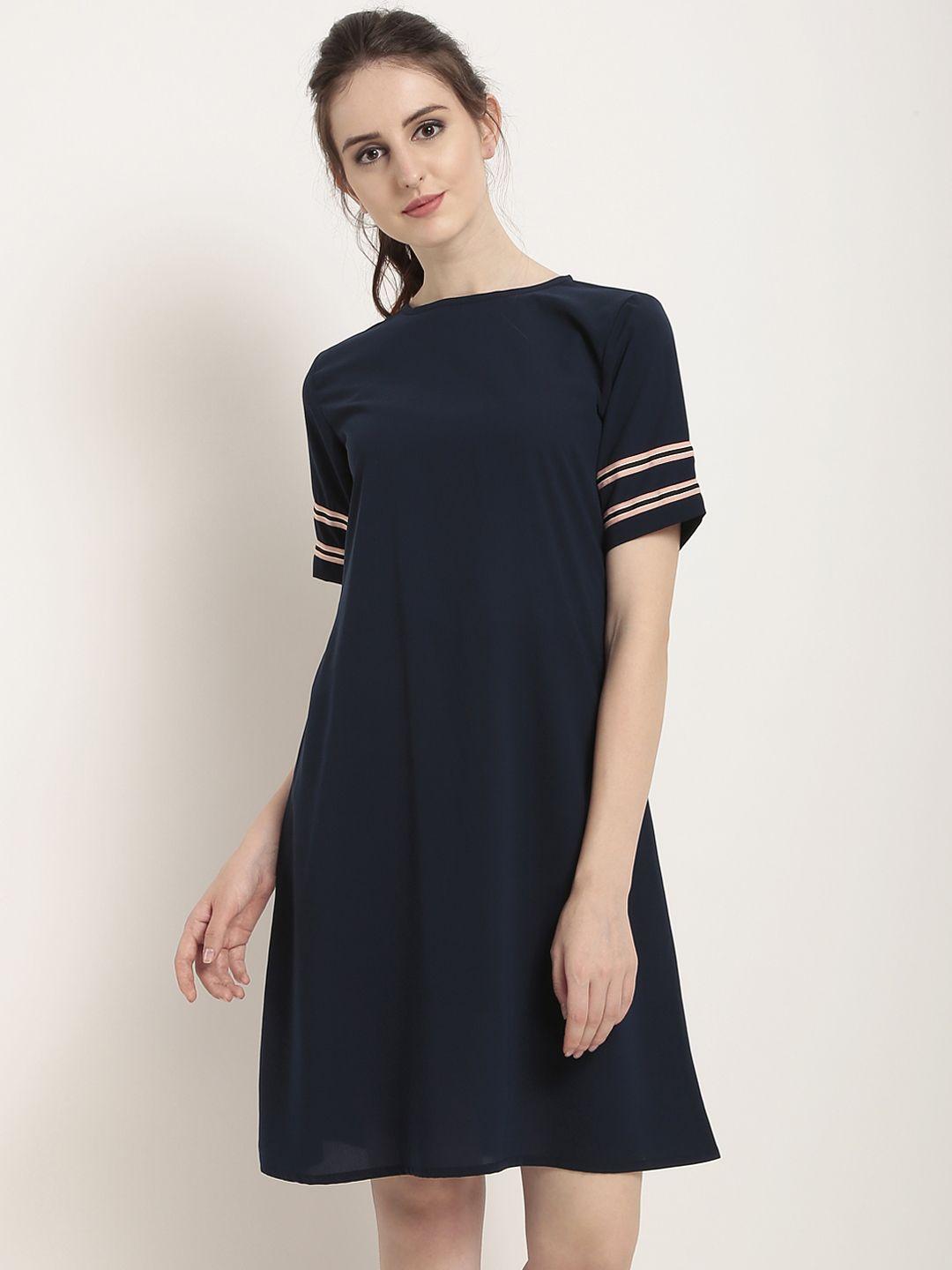 rare women navy blue solid a-line dress