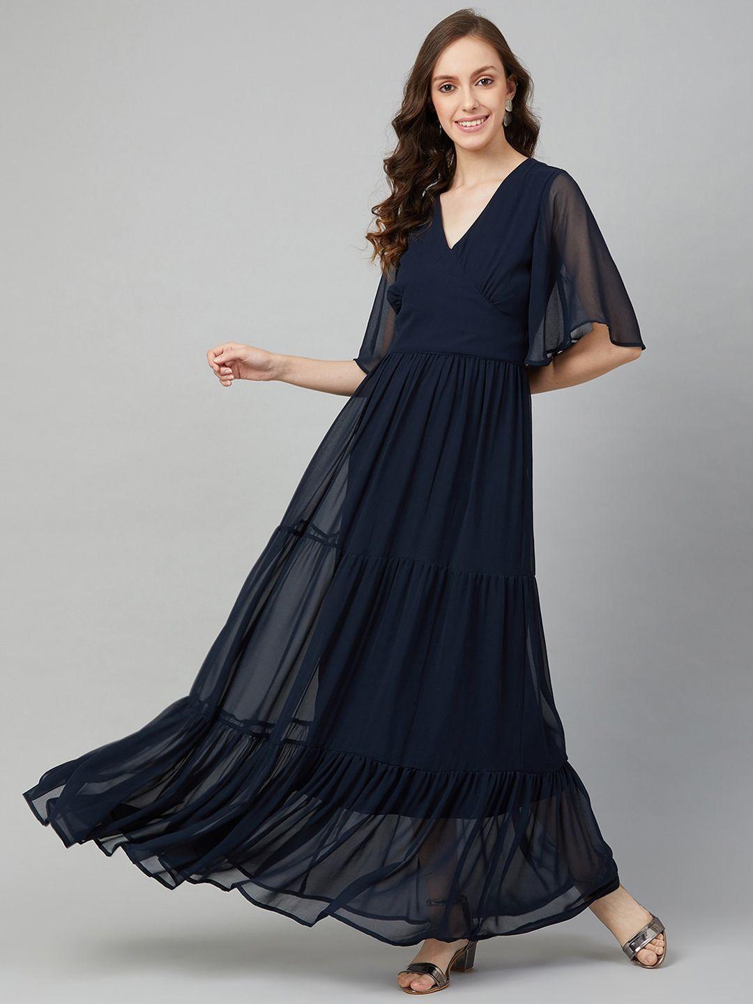 rare women navy blue solid tiered maxi dress