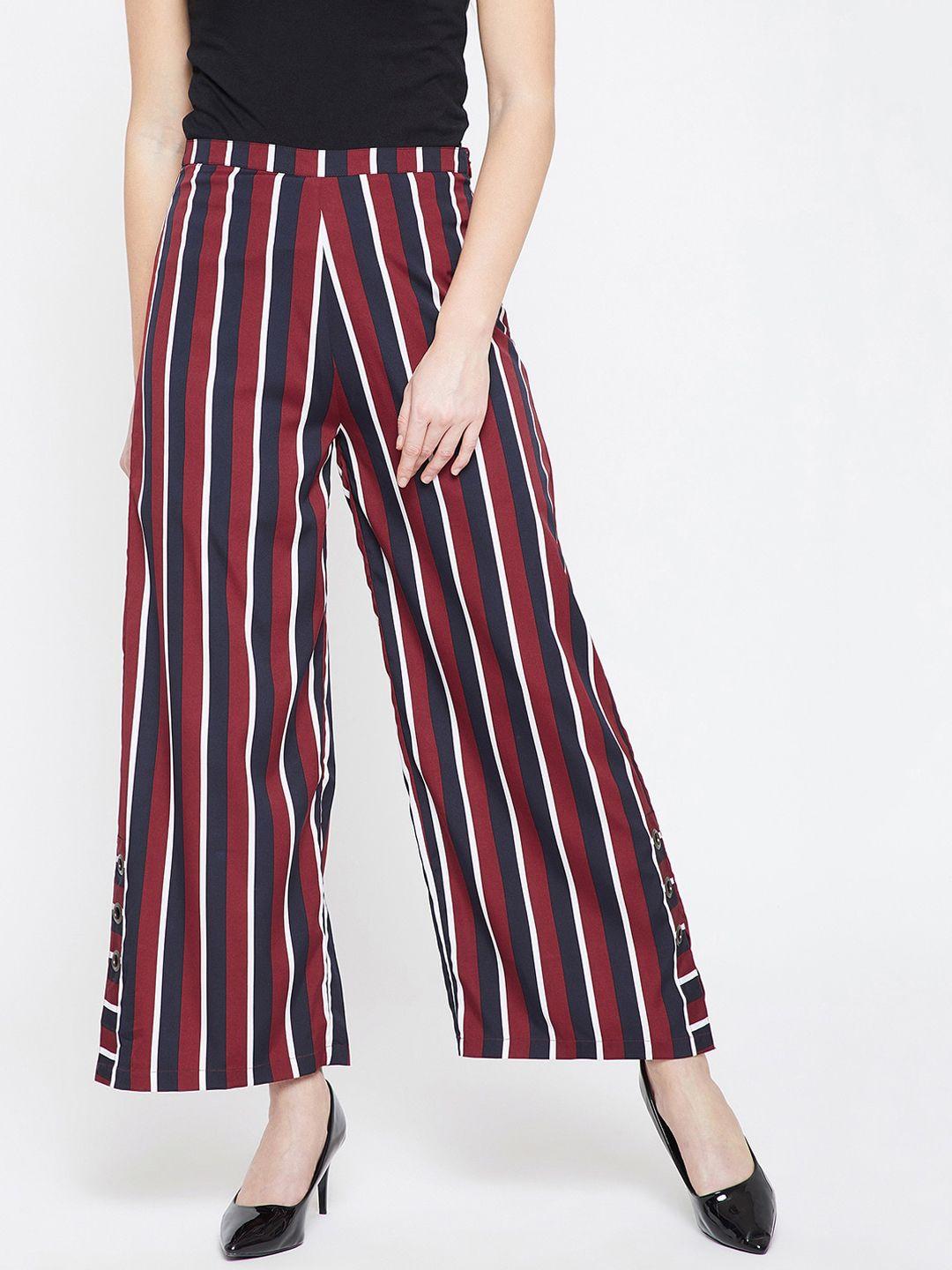 rare women red & white high-rise striped parallel trousers