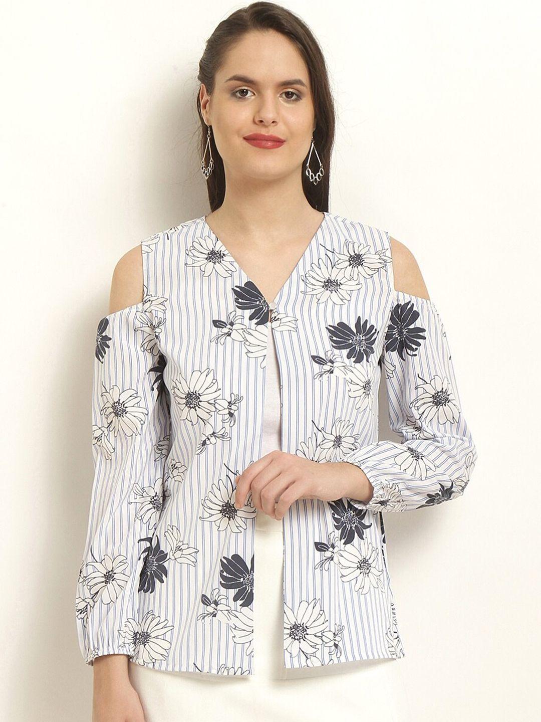 rare women white & grey printed button shrug