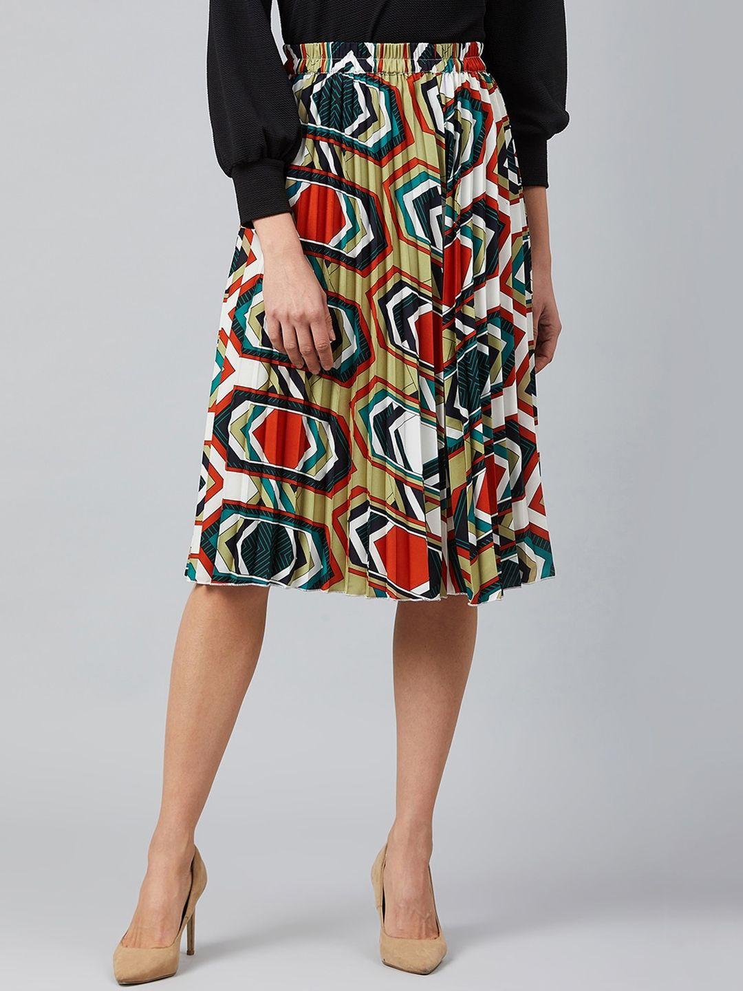 rare women white & red printed a-line midi skirt