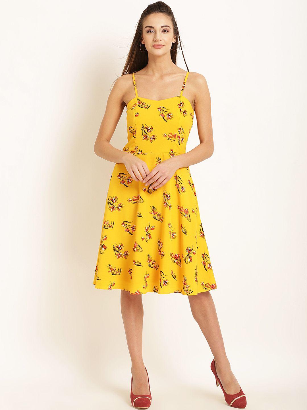 rare women yellow printed fit and flare dress