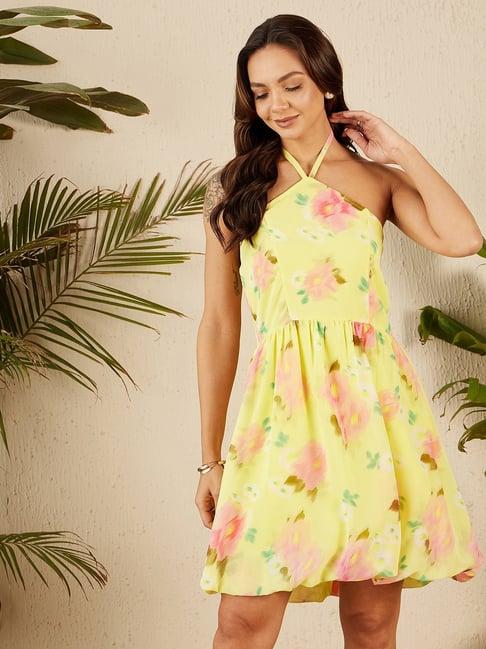 rare yellow floral a line dress