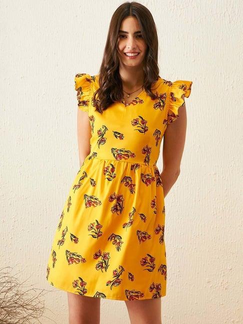 rare yellow printed a-line dress