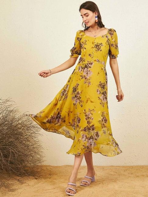 rare yellow printed maxi dress