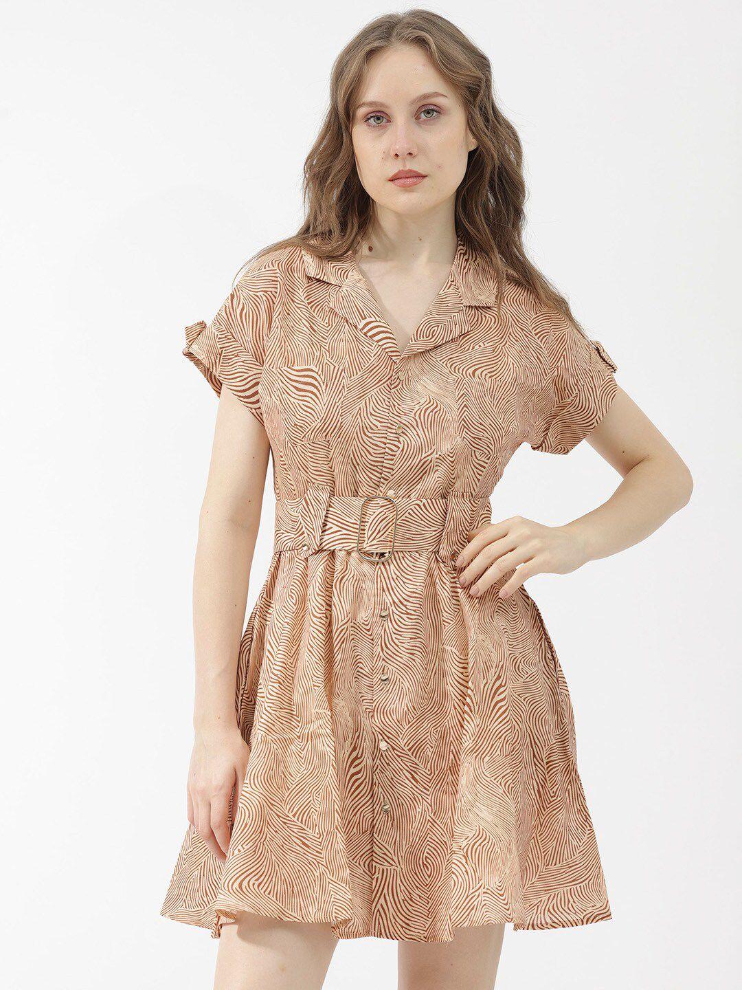 rareism abstract printed belted cotton fit & flare dress