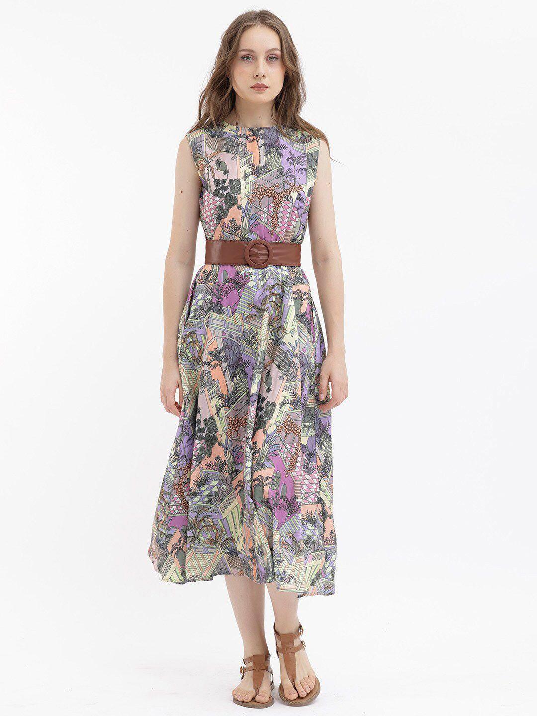 rareism floral print fit & flare midi dress