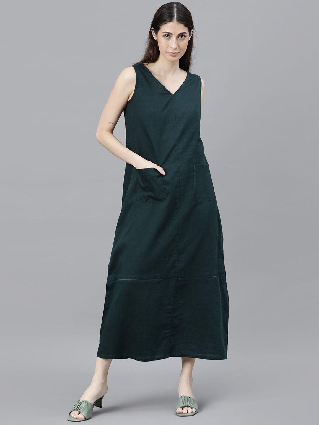 rareism green a-line midi dress