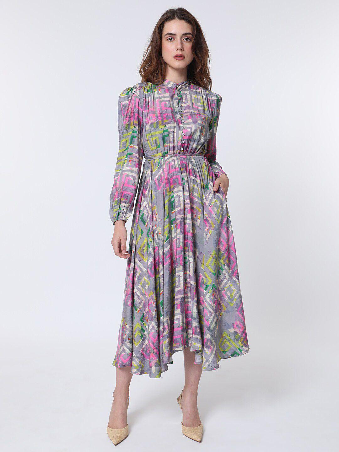 rareism multicoloured floral print fit & flare midi dress