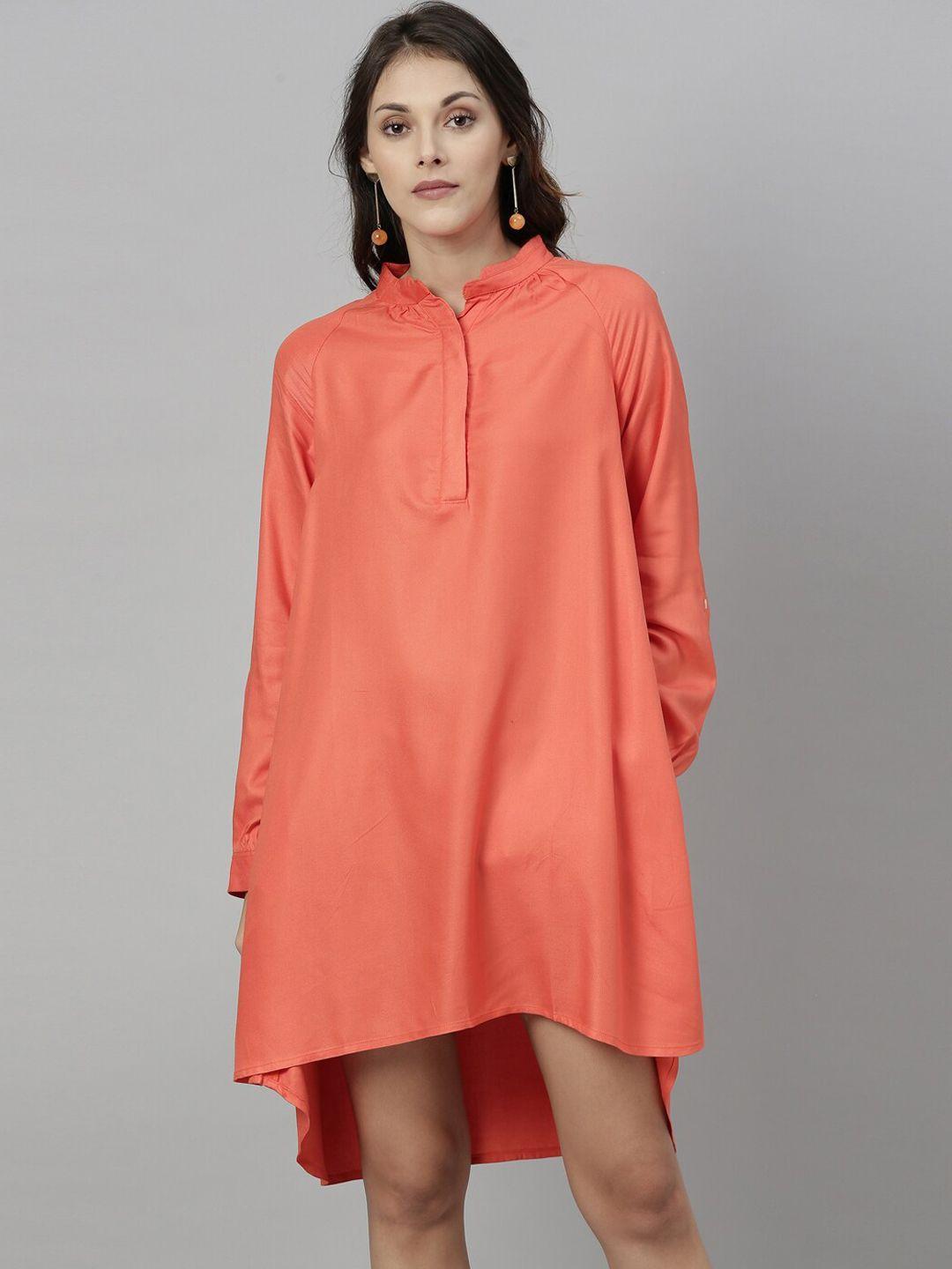 rareism orange mandarin collar neck shirt dress