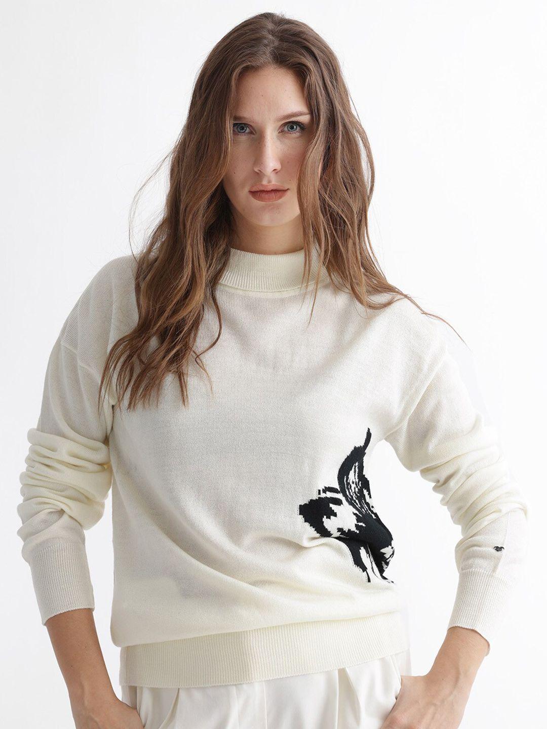 rareism printed mock collar cotton pullover